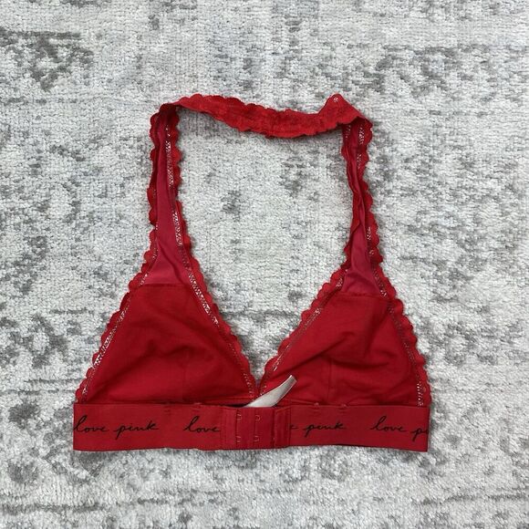 Victoria Secret PINK Lace Bralette Padded Red Bra Floral Bralette Size XS - Picture 4 of 6